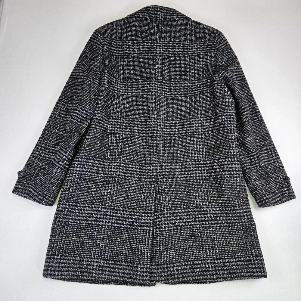J.Crew Thompson Tweed Overcoat Men 40 Herringbone Plaid Wool Blend Black Heavy M